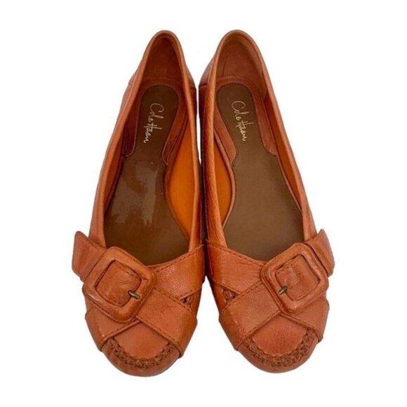 NEW Cole Haan Size 8 Orange Leather Slip-On Ballet Loafers w/ Buckle Accent - Picture 5 of 10